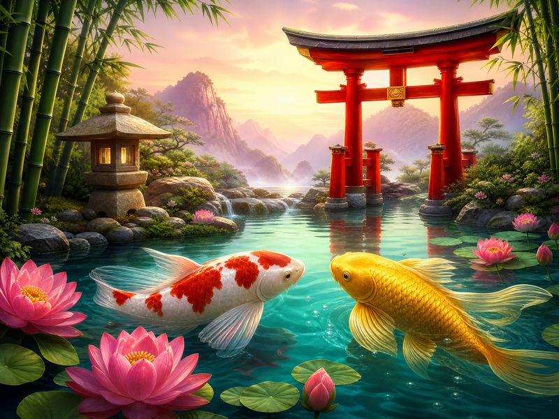 Ilustrasi tema permainan Koi Gate dari Habanero